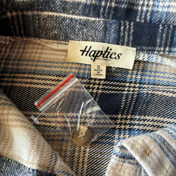 *NEW* Haptics Beige & Navy Plaid Fringe Shacket - Small - Western Cowgirl Cabin - Picture 9 of 10
